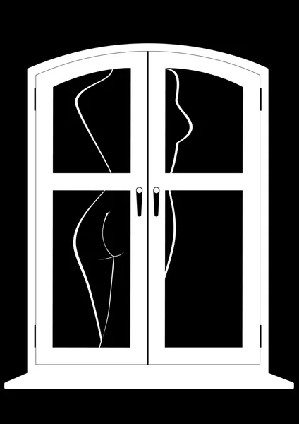 Pencerenin dışında bir kadın silueti — Stok Vektör