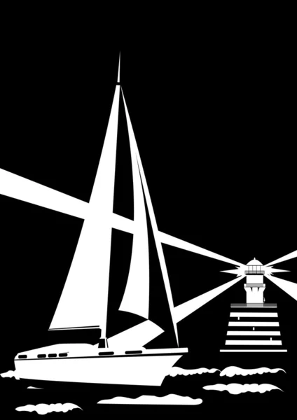 Маяк і вітрильна яхта — стоковий вектор