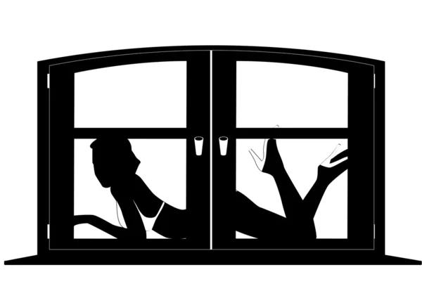 Женский силуэт за окном — стоковый вектор