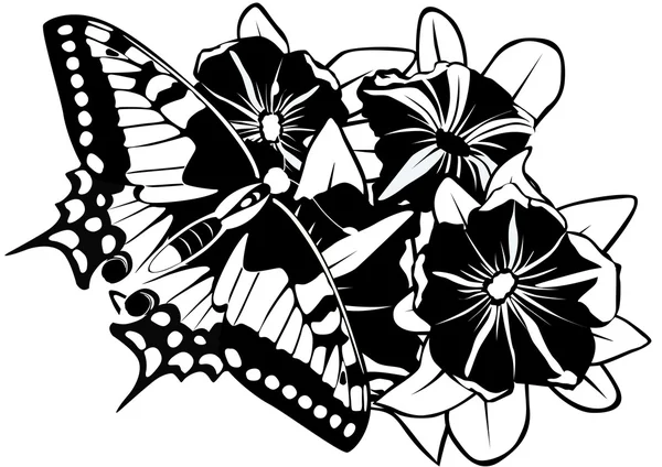 Бабочка на цветах — стоковый вектор