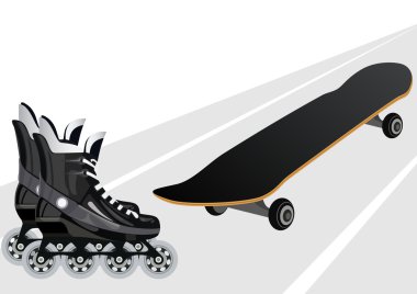 Roller skates and skateboards clipart