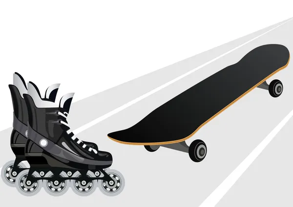 Rollschuhe und Skateboards — Stockvektor