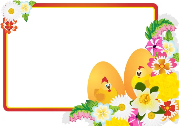 复活节彩蛋和鲜花的字段 — 图库矢量图片