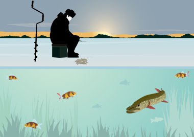 Winter fishing on the lake clipart