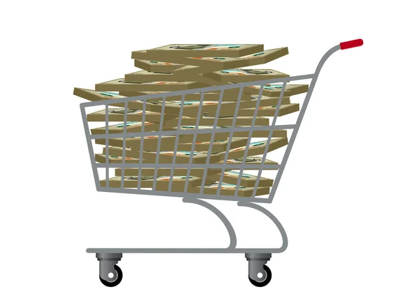 Carrinho de supermercado com dinheiro — Vetor de Stock