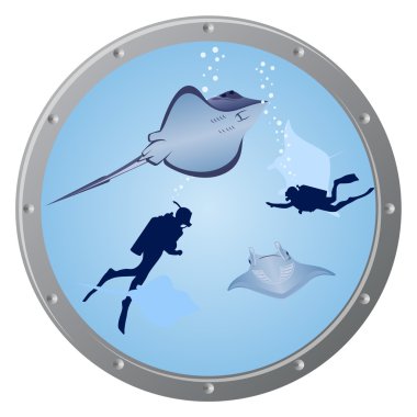 Divers and stingrays clipart