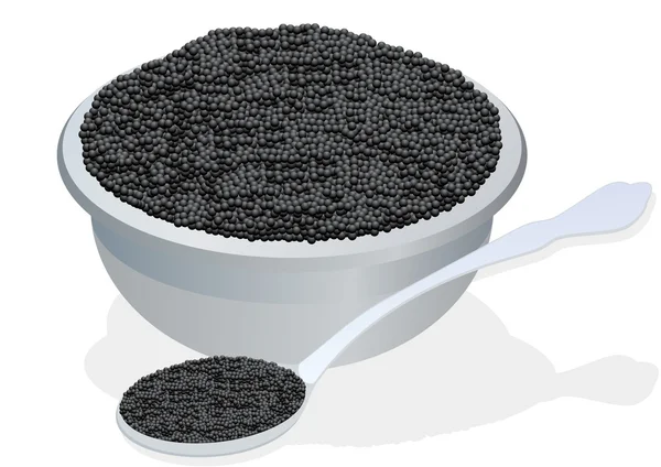 Une tasse et une cuillère avec du caviar noir — Image vectorielle