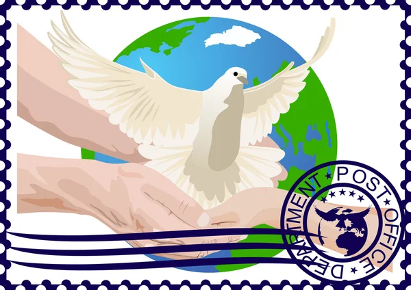 Timbro postale. Una colomba bianca — Vettoriale Stock