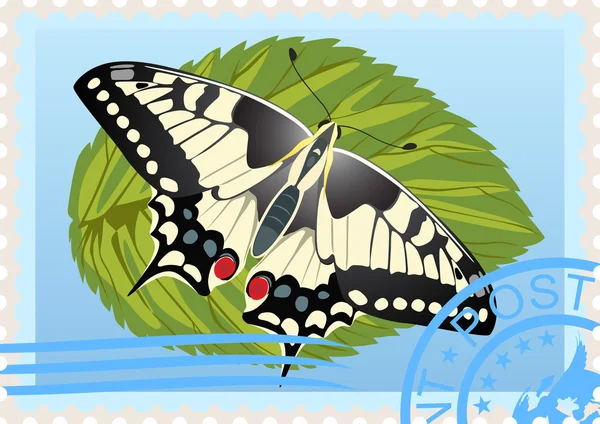 Postage stamp with a butterfly — Stock Vector