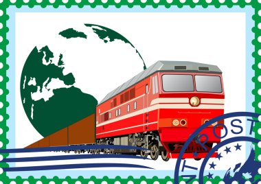 Postage stamp. Rail freight clipart