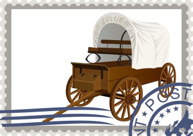 Postage stamp. Covered wagon clipart