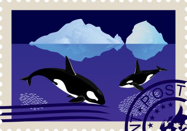 Postage stamp with killer whales clipart