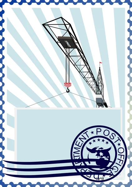 张邮票。建筑起重机 — 图库矢量图片