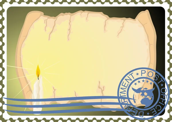张邮票。纸和一支蜡烛 — 图库矢量图片