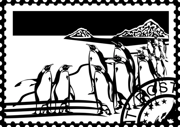 Postage stamp with the penguins in the Arctic — Stock Vector