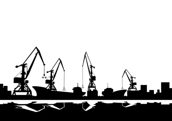 Port cranes and ships — Stock Vector
