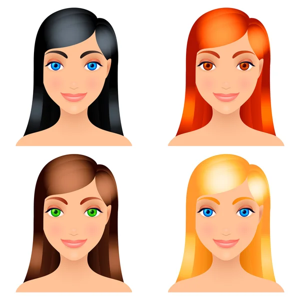 Mulheres cores do cabelo . — Vetor de Stock