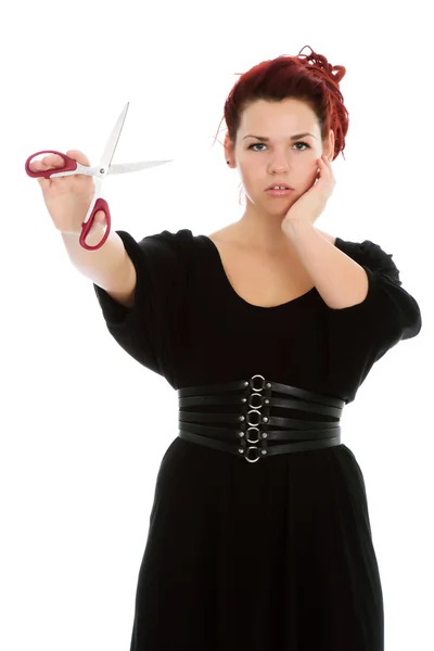 Modern girl with scissors — Stock Photo, Image