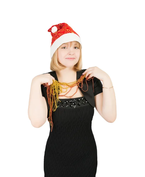 Noel Baba'nın şapkalı genç kız — Stok fotoğraf