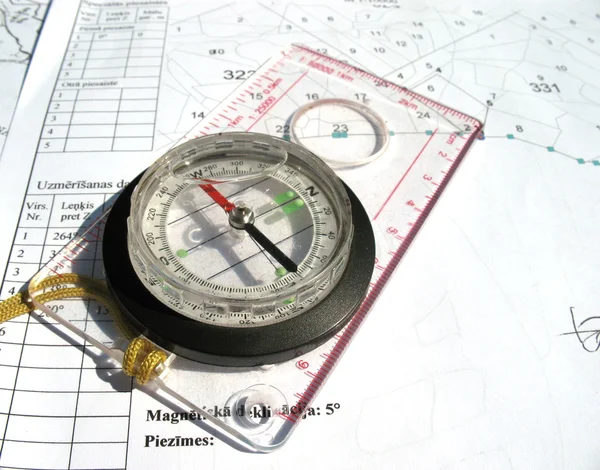 stock image Compass with ruler on blueprints.