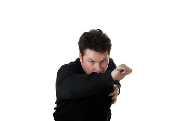 Caucasian man attack with knife. — Stock Photo, Image