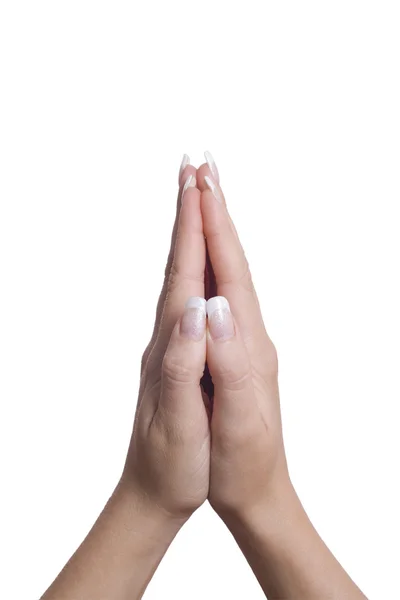 Ręce modląc się na białym tle. — Zdjęcie stockowe