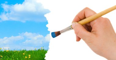 Painting summer landscape with blue sky clipart