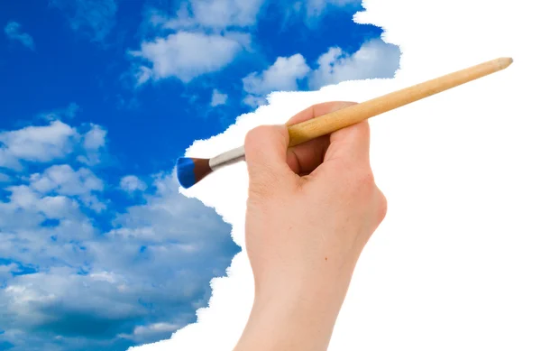 stock image Hand with brush and sky paint