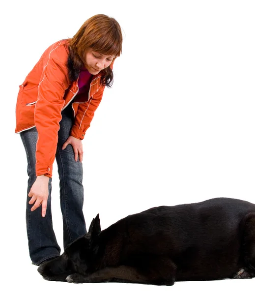 Woman is dog training — Stock Photo, Image