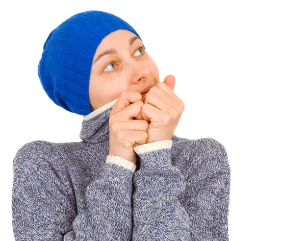 Portrait of a woman in a hat and sweater — Stock Photo, Image