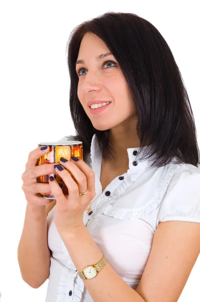 Χαμογελαστή γυναίκα των επιχειρήσεων με το φλυτζάνι του καφέ — Φωτογραφία Αρχείου