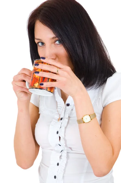 笑顔一杯のコーヒーを持つ女性実業家 — ストック写真