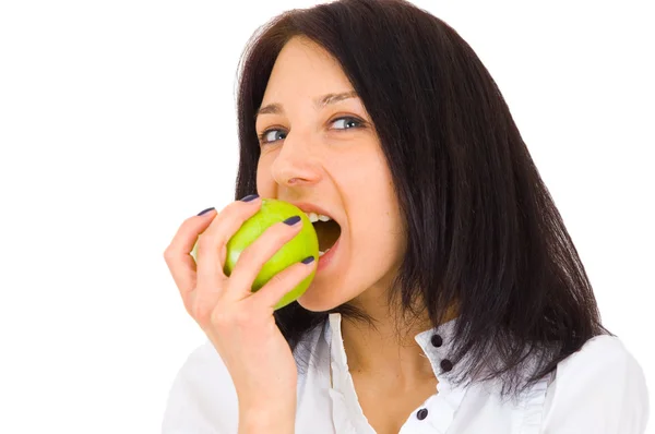 Young happy smiling woman with apple Stock Photo