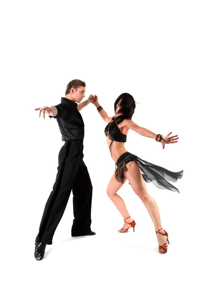 在行动上白色隔离的拉丁裔舞者 — 图库照片