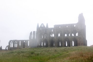 Whitby Abbey castle taken in deep fog, ruined Benedictine abbey clipart