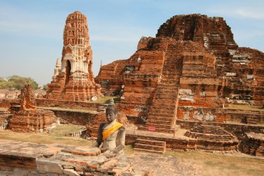 Ruins the temple of Wat Mahatat and Buddha in Ayutthaya near Ban clipart