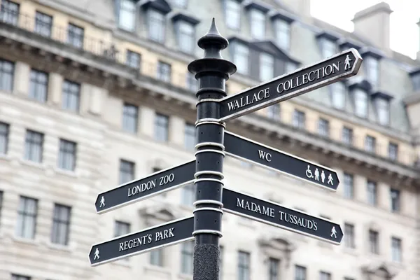 London Street Signpost com Zoológico, Regent 's Park, Wallace Collecti — Fotografia de Stock