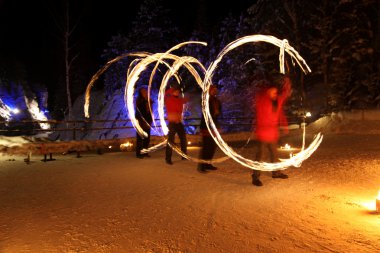 Incredible Fire Show at night clipart