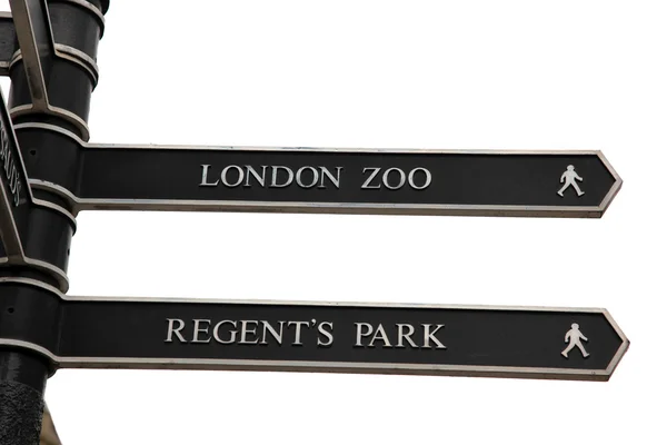 London Street Signpost with London Zoo and Regent Park — Stock Photo, Image