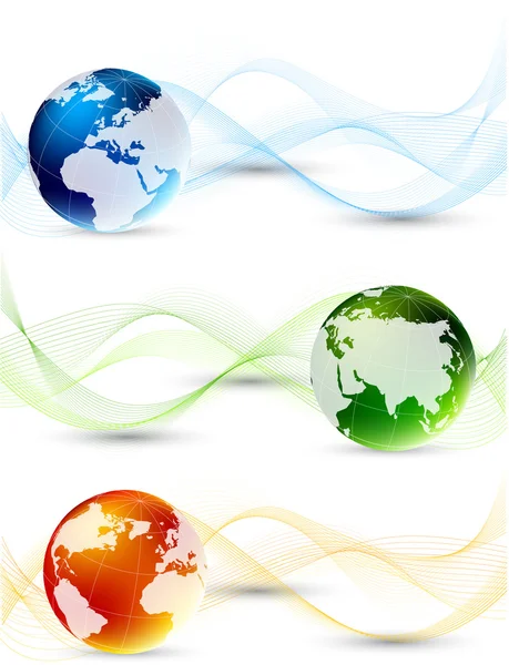 Uppsättning av banner med glober — Stock vektor