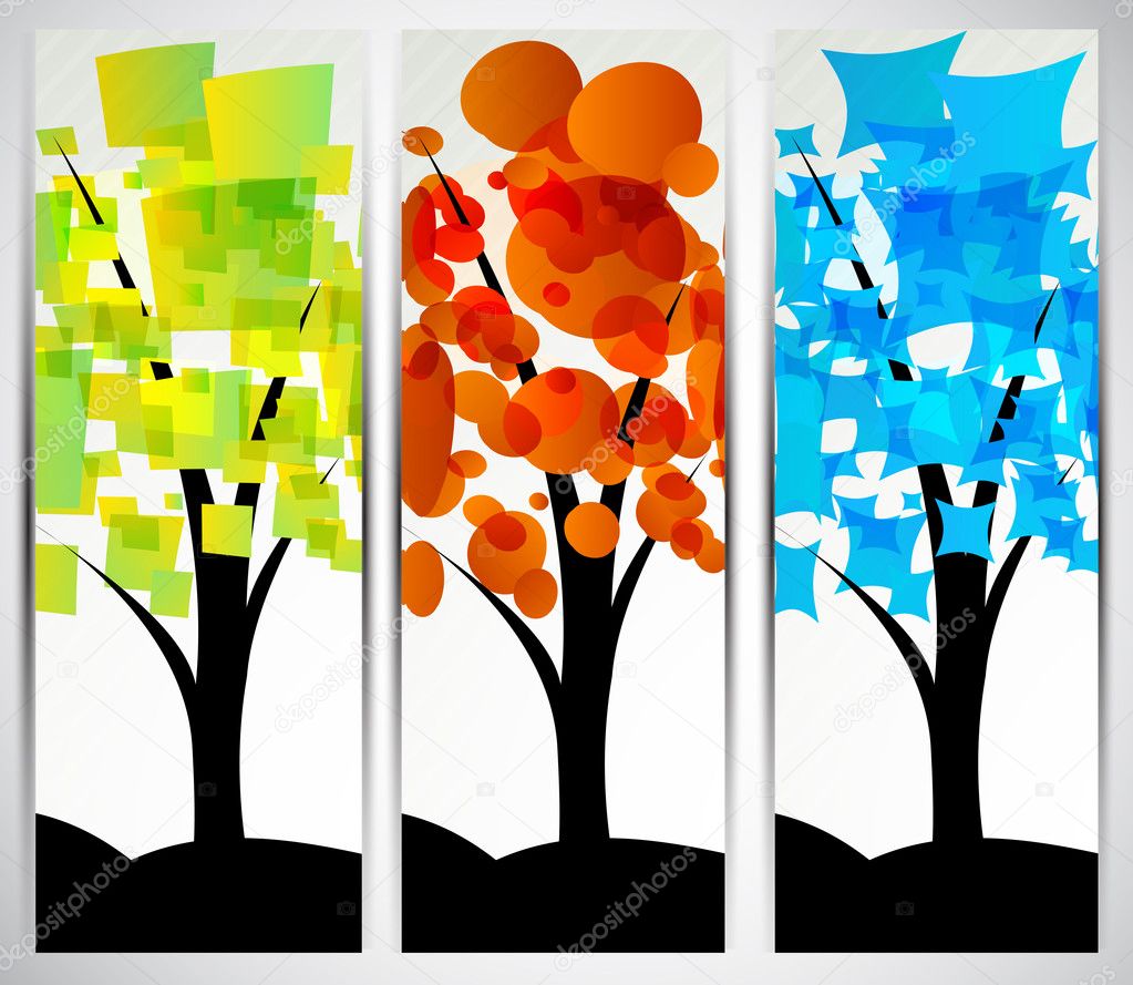 Set of banners with tree