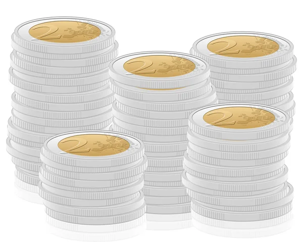 2-Euro-Münzen stapeln sich — Stockvektor
