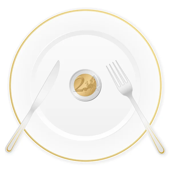 Plate and two euro coin — Stock Vector