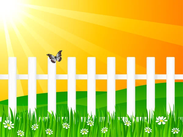Ahşap çit ve kelebek — Stok Vektör