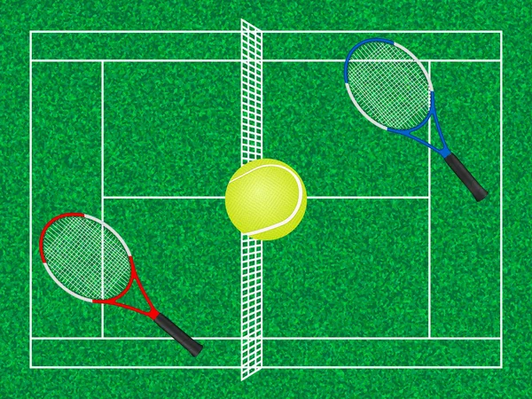 Court de tennis balle et raquettes — Image vectorielle