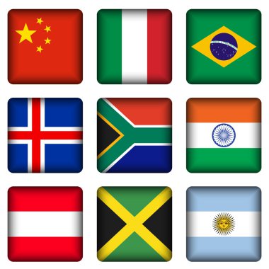 Square national flag buttons clipart