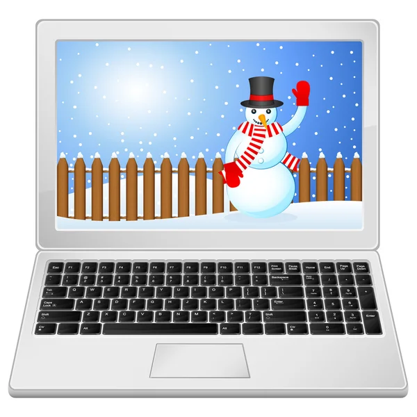 Laptop with winter landscape — Stock Vector