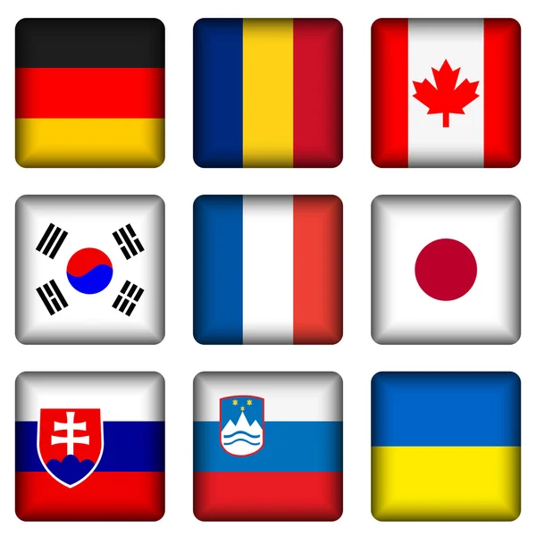Square national flag buttons 3 — Stock Vector