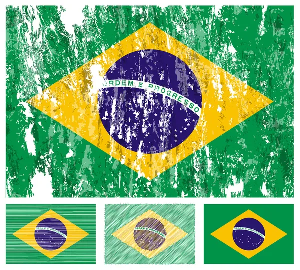 Brasile set bandiera grunge — Vettoriale Stock