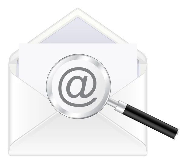 Envelop e-mail en vergrootglas — Stockvector